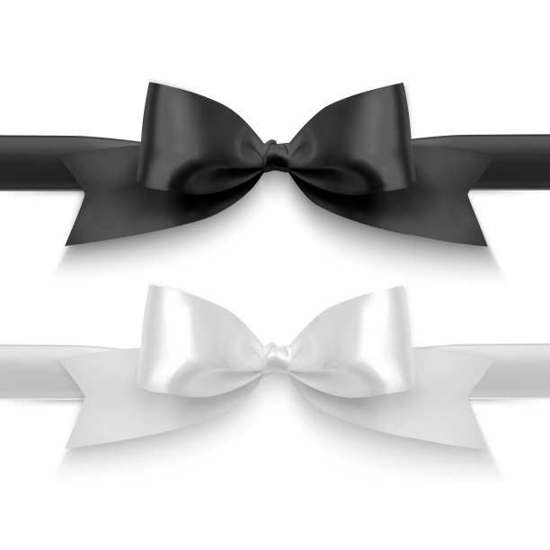 一套现实的蝴蝶结，丝带的黑白颜色孤立在白色的背景。矢量eps 10插图图片下载