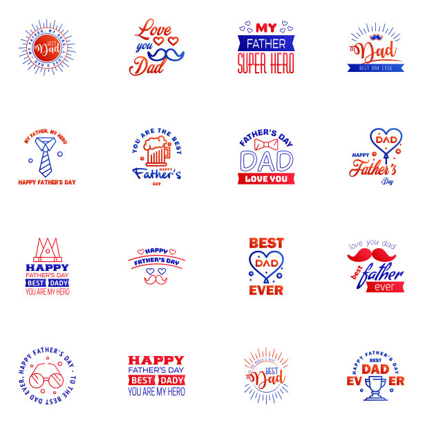 快乐父亲节卡片16蓝色和红色集图片下载