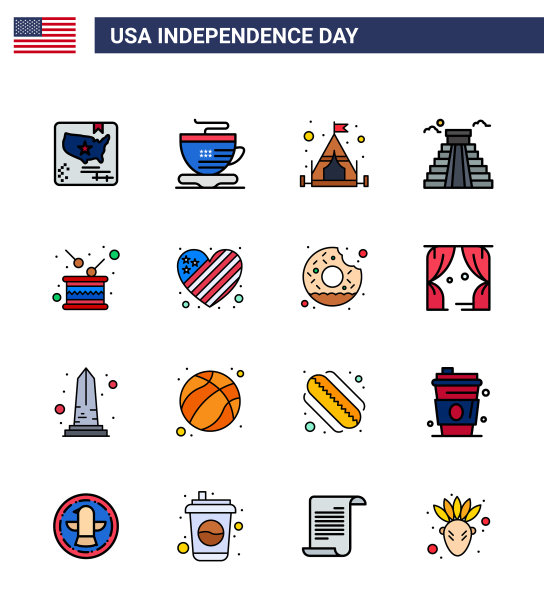 独立日快乐16平填线图标图片下载