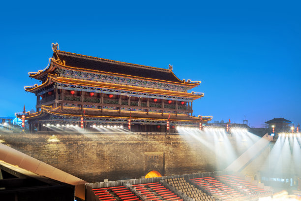 中国西安，明朝城墙，永宁门箭塔。翻译:“永宁门”图片下载