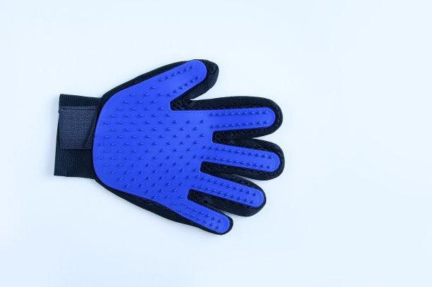 梳头宠物毛发用的蓝色橡胶手套。图片下载