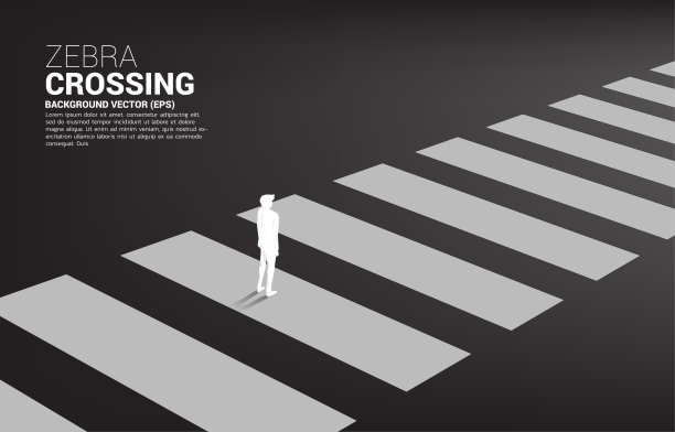 商人站在斑马线上的剪影。图片下载