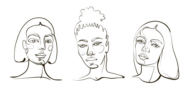 矢量女人线条艺术肖像。女孩脸的现代绘画。图片下载