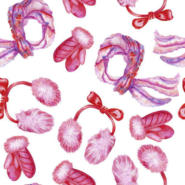 无缝模式与冬季女孩配件图片下载