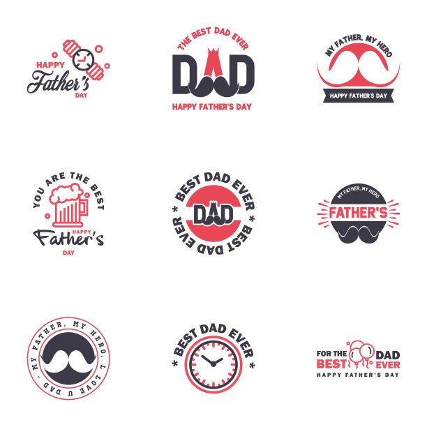 父亲节快乐9黑色和粉色元素集图片下载