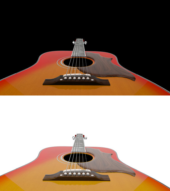 从桥鞍的声学吉他观看角度黑白背景3d渲染图片下载
