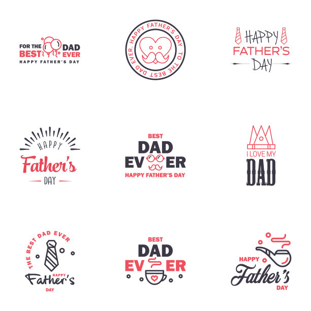 设置快乐父亲节元素9黑色和粉色图片下载