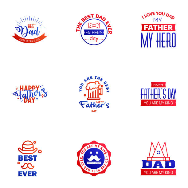 设置父亲节9蓝色和红色的设计元素图片下载