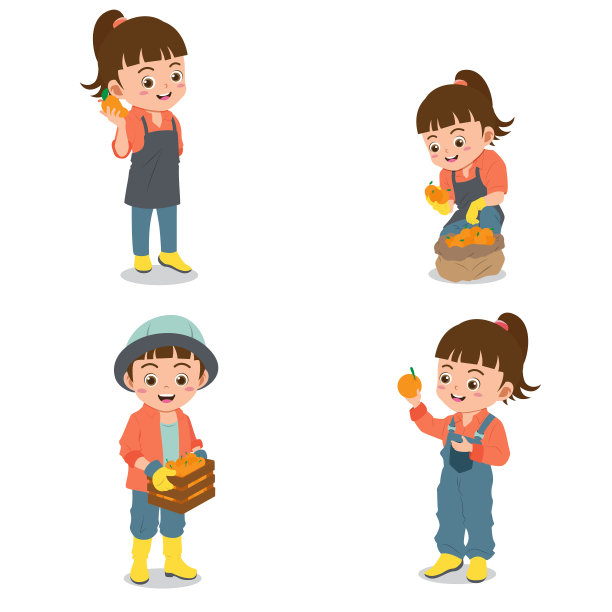 一套快乐的孩子穿着农民制服图片下载