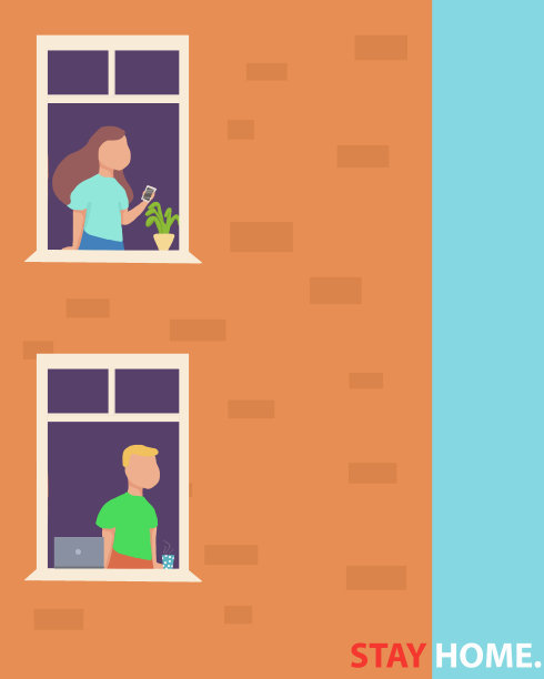 检疫的概念。那些呆在家里做自己事情的人。呆在家里的概念。自我隔离，因冠状病毒而隔离。股票插图图片下载