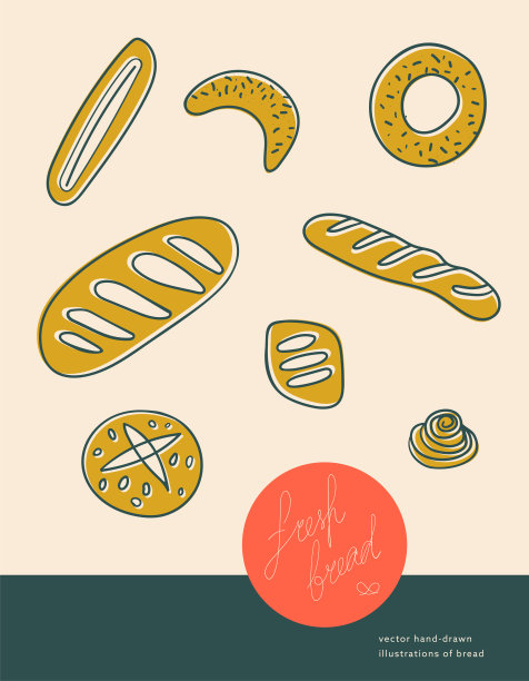 面包插图面包棒标签和面包包装设计图片下载