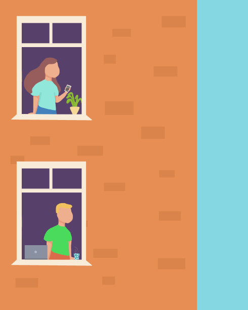 检疫的概念。那些呆在家里做自己事情的人。呆在家里的概念。自我隔离，因冠状病毒而隔离。股票插图图片下载