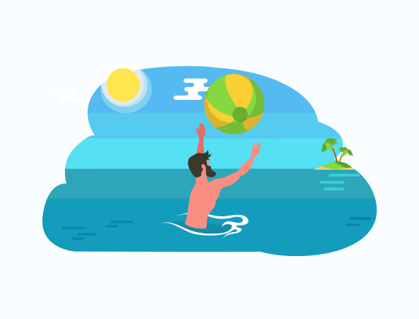 人在水里玩球，海琳，太阳和岛图片下载