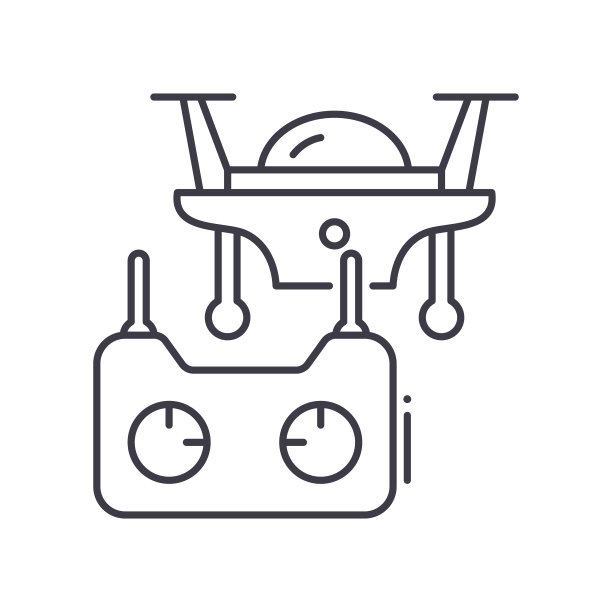 遥控无人机图标，线性孤立的插图，细线矢量，网页设计标志，轮廓概念符号与可编辑的白色背景笔划。图片下载