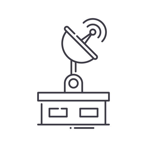 卫星碟形图标，线性孤立的插图，细线矢量，网页设计标志，轮廓概念符号与可编辑的笔画在白色的背景。图片下载