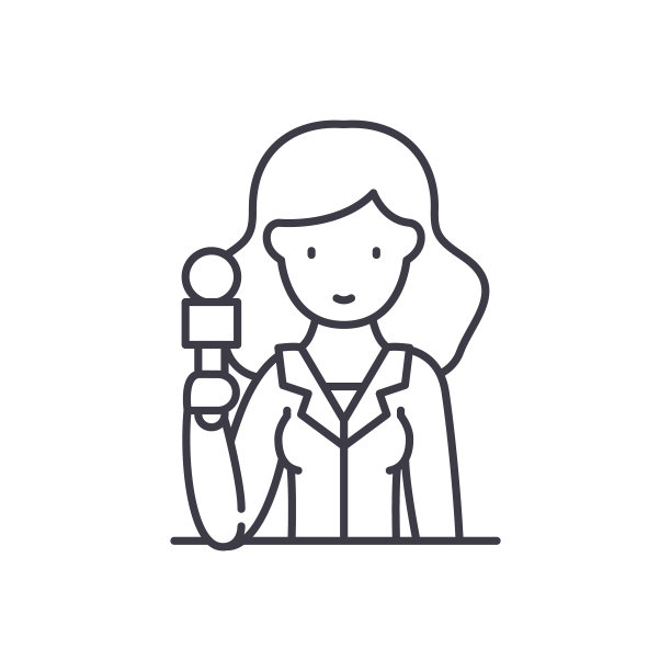 记者图标，线性孤立的插图，细线矢量，网页设计标志，轮廓概念符号与可编辑的笔触在白色的背景。图片下载