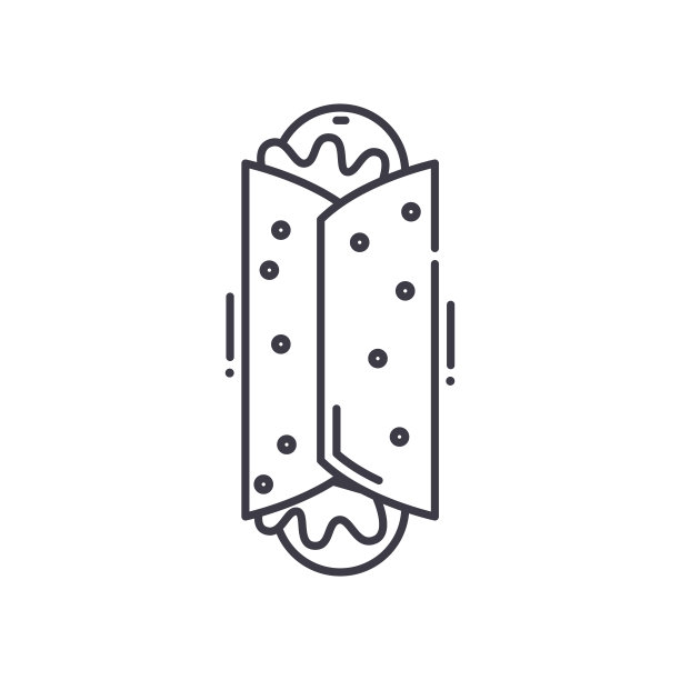 香肠汉堡图标，线性孤立的插图，细线矢量，网页设计标志，轮廓概念符号与可编辑的白色背景上的描边。图片下载