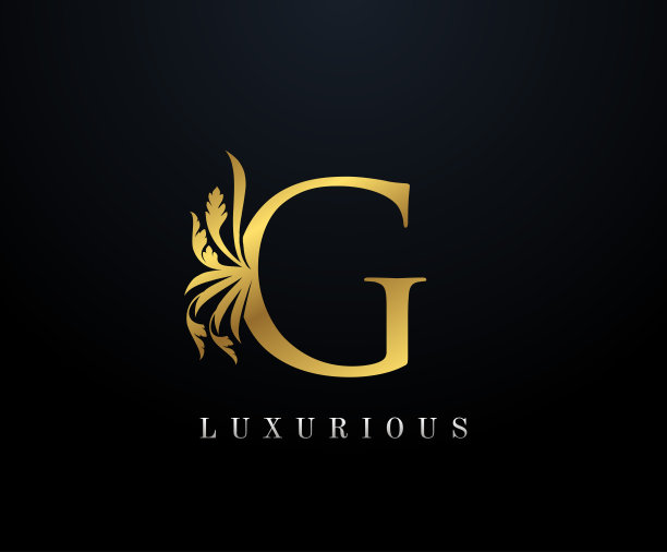 金色奢侈字母G花卉标志。图片下载
