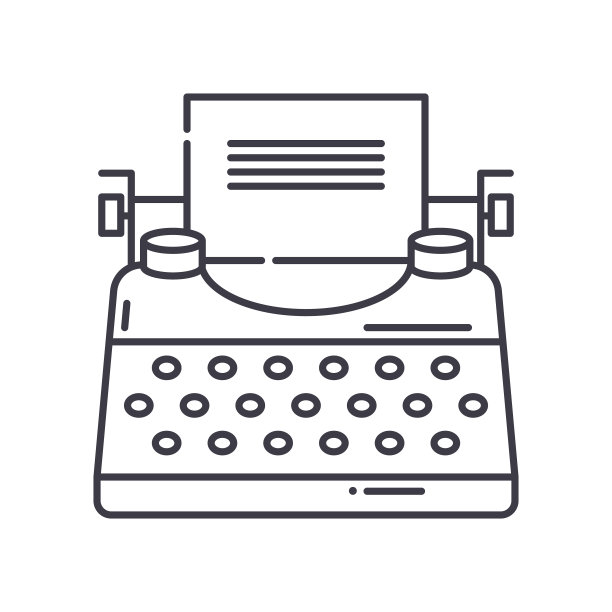 打字机图标，线性隔离插图，细线矢量，网页设计标志，轮廓概念符号与可编辑笔画在白色背景。图片下载