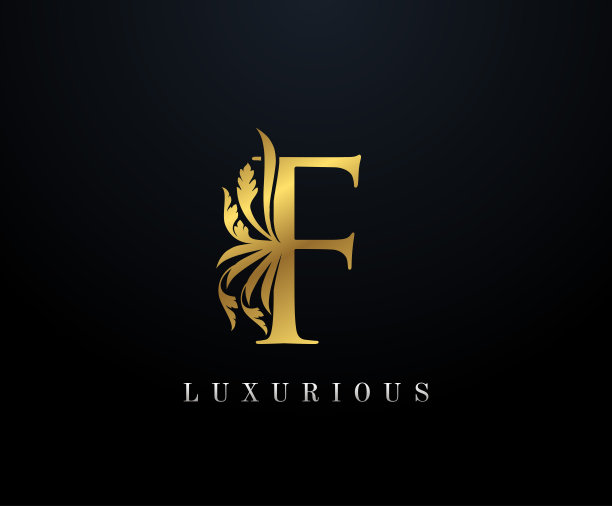 金豪华字母F花卉标志。图片下载