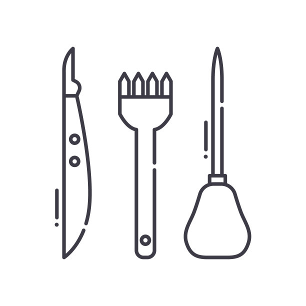 皮革工具图标，线性孤立的插图，细线矢量，网页设计标志，轮廓概念符号与可编辑的白色背景笔触。图片下载