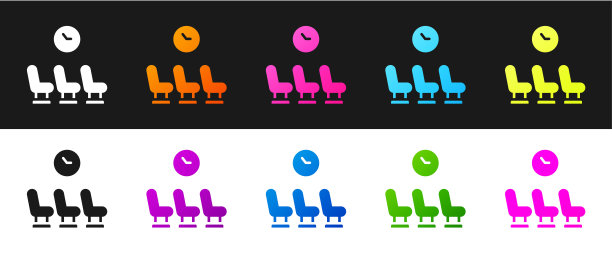 设置等候室图标孤立的黑白背景。向量图片下载