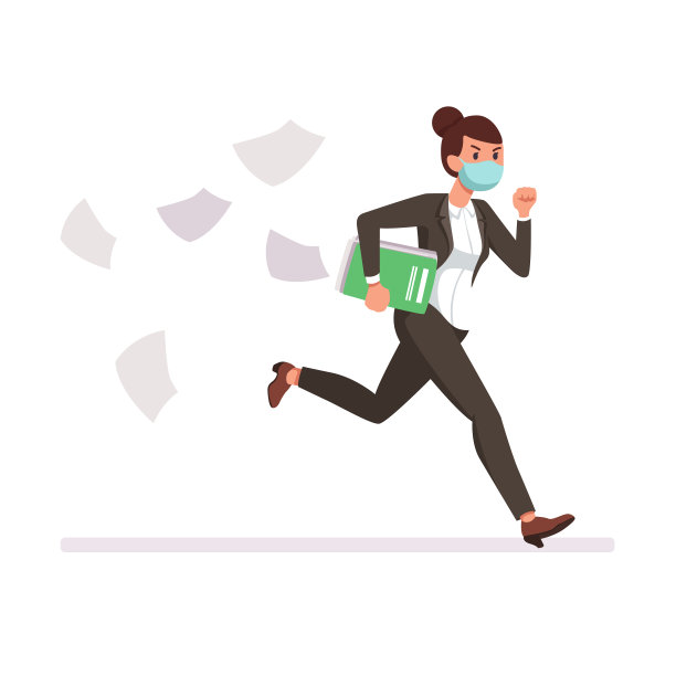 戴着口罩的女办公室职员正在跑步图片下载