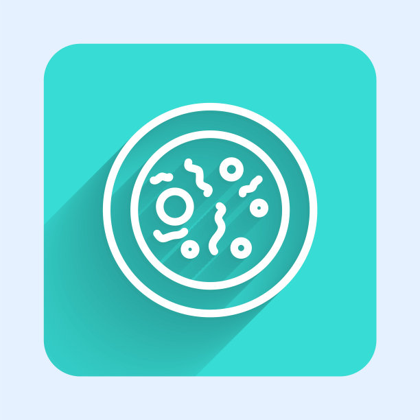 白色线细菌培养皿图标分离长影。绿色广场按钮。向量图片下载