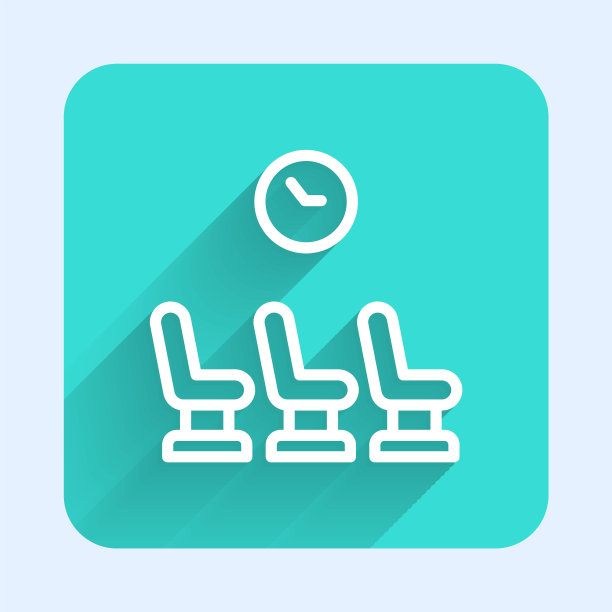 白线等候室图标孤立与长影子。绿色广场按钮。向量图片下载