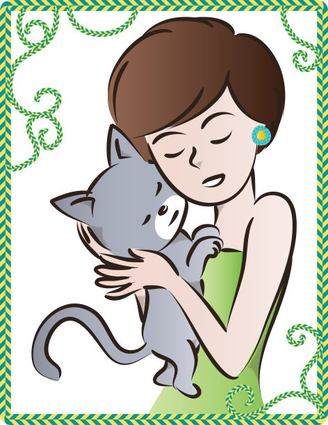卡通矢量女人拥抱猫图片下载