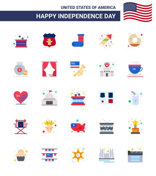 股票图标包装美国日25平标志和图片下载