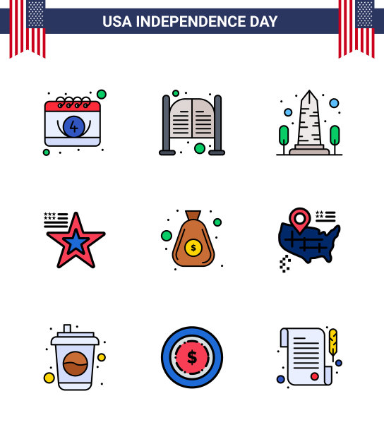 9个有创意的美国图标现代独立标志图片下载