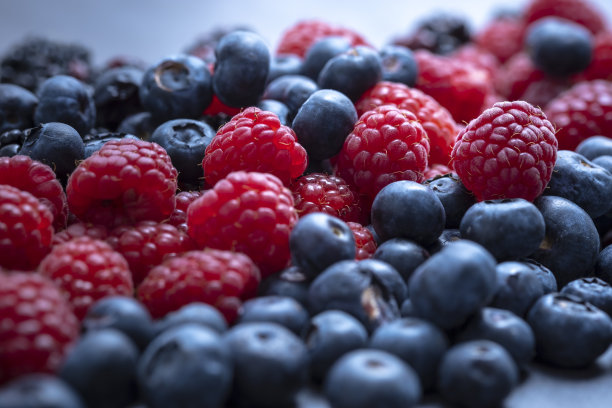 浆果在抽象的灰色背景上混合。图片下载