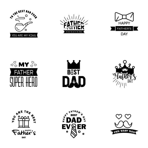 9 .黑色快乐父亲节设计珍藏一套图片下载