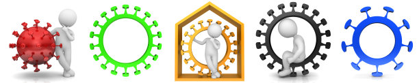 冠状病毒新冠肺炎红色绿色金色黄色黑色蓝色警告建议标志符号图标设置隔离呆在家里生病生病的感染病人隔离图形询问研究病毒学家科学家插图3d图片下载