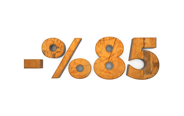 木制85%折扣文字孤立白色图片下载