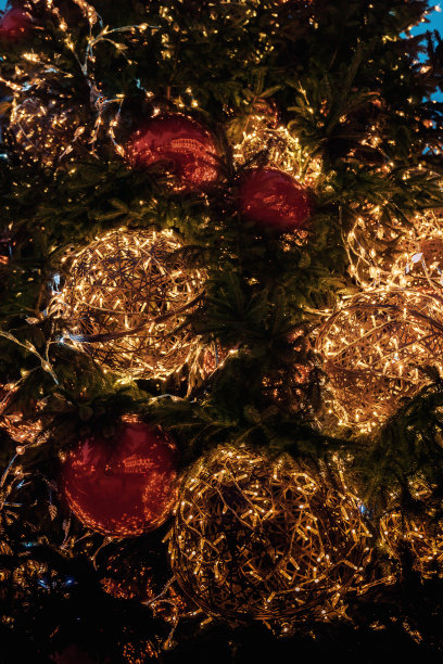 圣诞树在夜里点亮，圣诞装饰图片下载