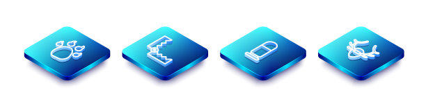 在盾牌图标上设置等距线爪印，陷阱狩猎，子弹和鹿角。向量图片下载