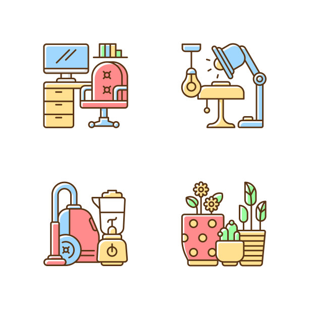 家居和生活设计RGB颜色图标集图片下载