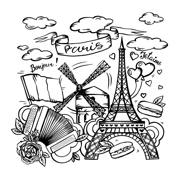 巴黎手把城市画在一张白色的纸上图片下载