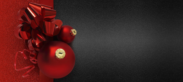 带有红色丝带蝴蝶结和球的圣诞节礼物贺卡背景图片下载