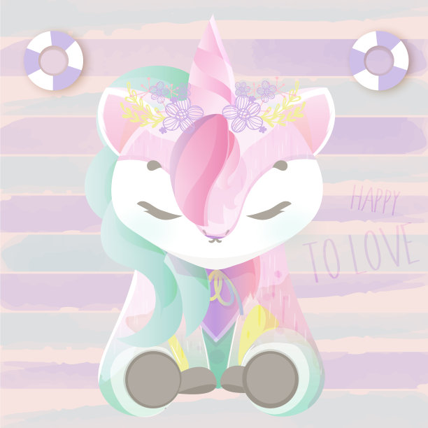 可爱的涂鸦baunicorn在水彩画图片下载