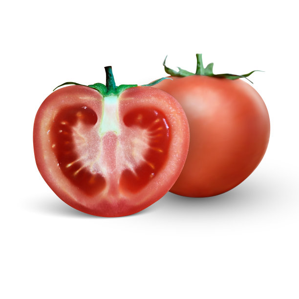 3d现实番茄和切片孤立在白色图片下载