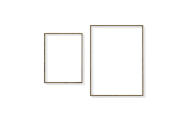 木质框架上的白色背景3d渲染。3d插图现代画框，空木边框框，空白的画框在白墙模板最小的概念。图片下载