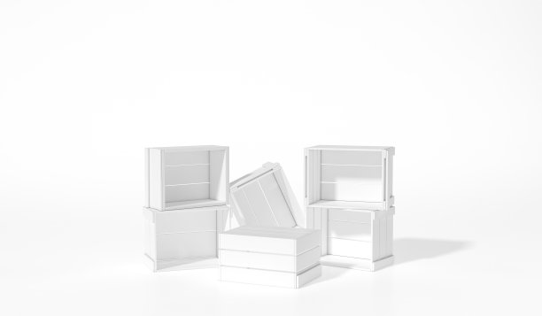 白色背景的木箱用于产品展示架或用于其他设计的3d渲染。3d插图盒子，讲台，舞台背景模板，简约风格的概念。图片下载