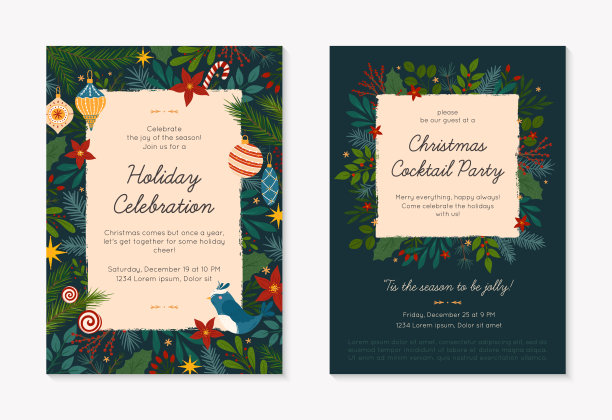 一套圣诞和新年派对邀请模板图片下载