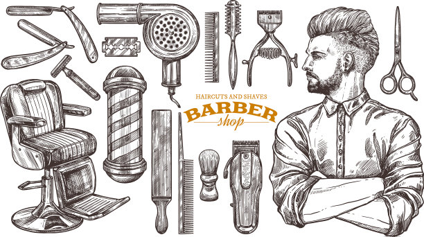 理发店工具和复古配件图片下载