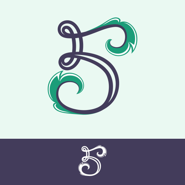 花卉复古风格的五号标志图片下载