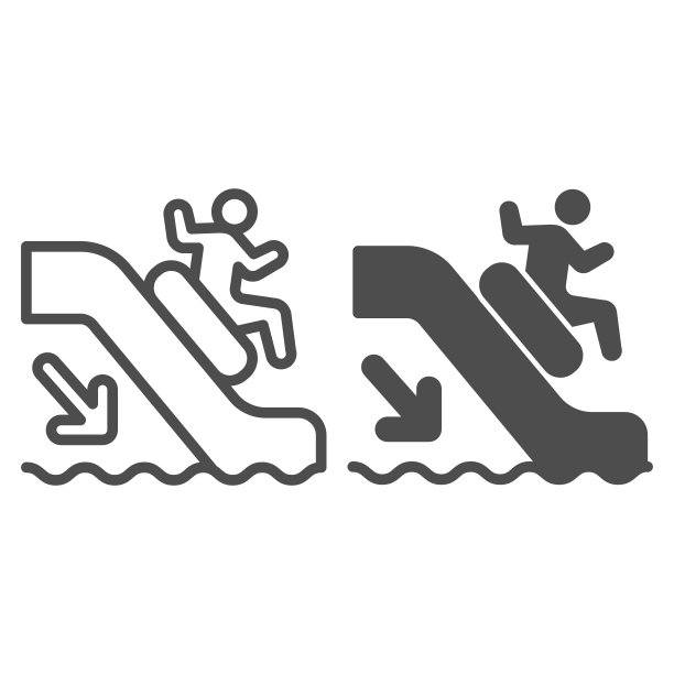 人从水滑梯线和固体图标上的船下降，水上公园的概念，人在水上滑梯标志上的白色背景，水上公园的吸引力图标在轮廓风格的移动，网络。矢量图形。图片下载