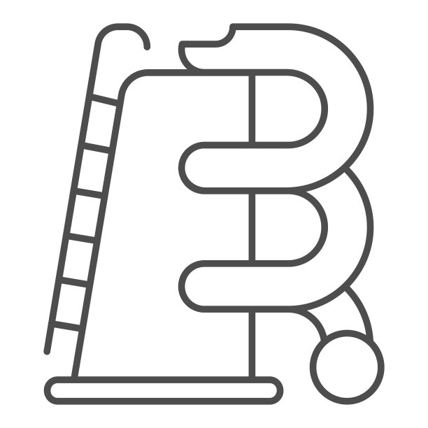 水公园管与梯子细线图标，水上公园概念，滑块水管标志在白色背景，水上公园滑块图标在轮廓风格的移动概念和网页设计。矢量图形。图片下载